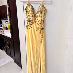 Mac Duggal Yellow Sequin Embellished Prom Gown